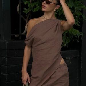 Bronze snake assymetrical linen top sz xs